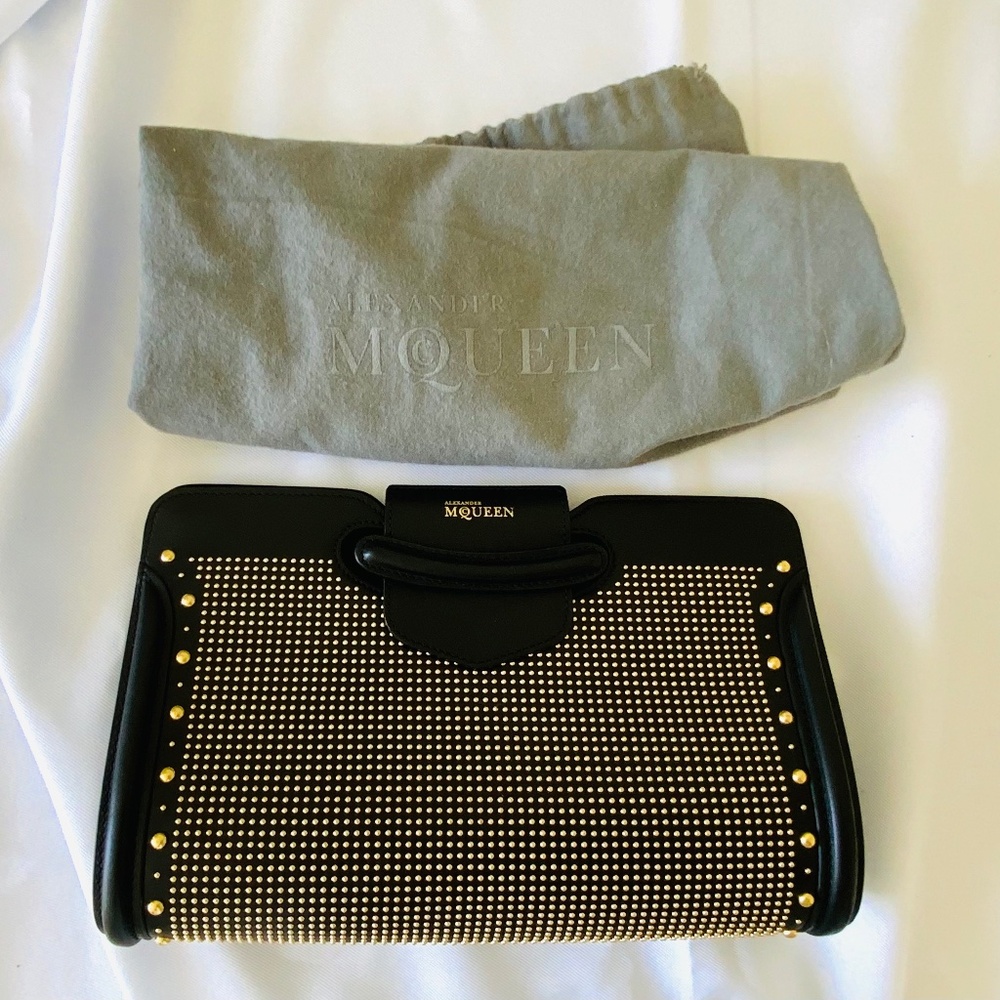 Alexander McQueen Black & Gold Studded Clutch